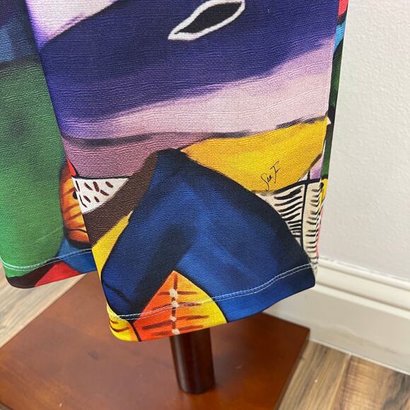 Stella Jean Short Sleeved Midi Dress Corta Colorful Print Stretch Womens 40 US 4 - Picture 8 of 16